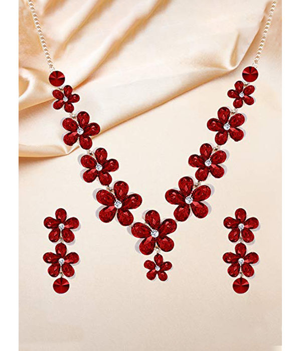 YouBella Jewellery Sets for Women Crystal Necklace Jewellery Set with Earrings for Girls/Women (Red)