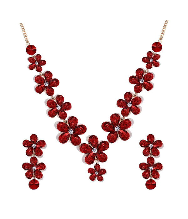 YouBella Jewellery Sets for Women Crystal Necklace Jewellery Set with Earrings for Girls/Women (Red)