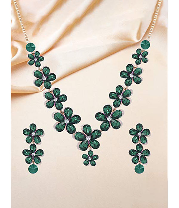 YouBella Jewellery Sets for Women Crystal Necklace Jewellery Set with Earrings for Girls/Women (Green)