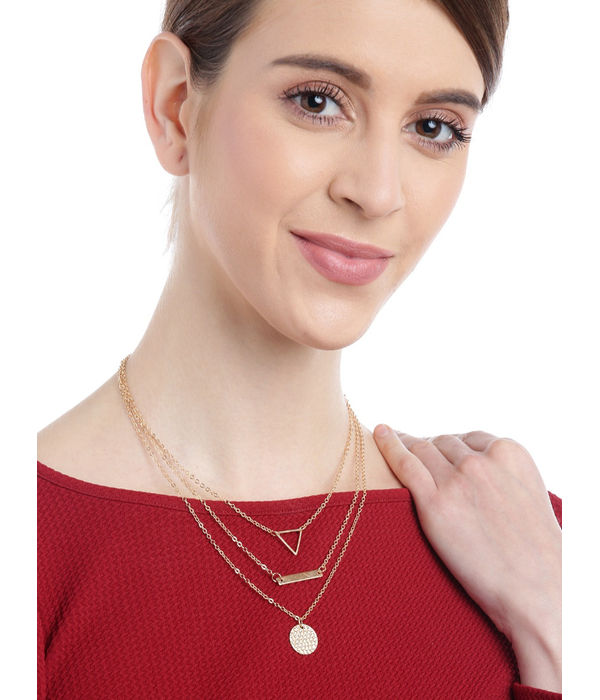 YouBella Gold-Plated Triangular  Circular Layered Necklace