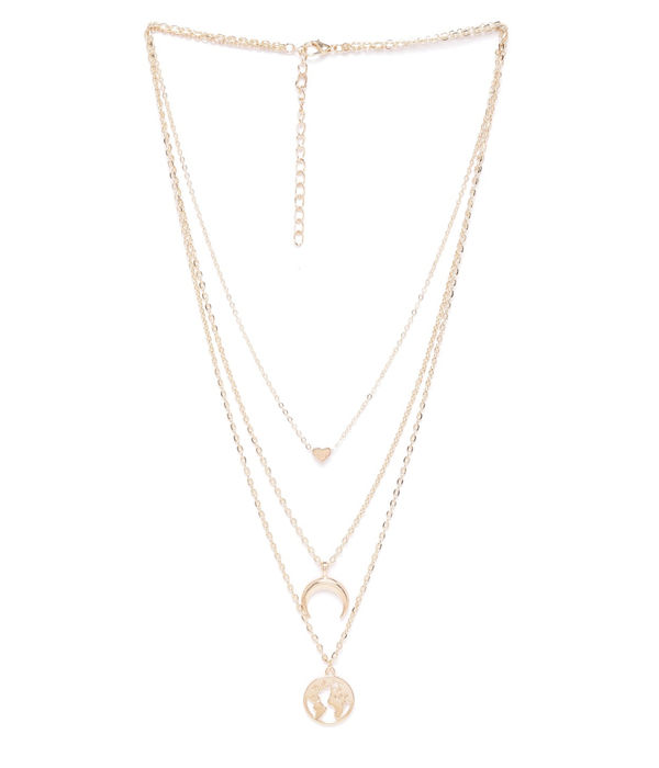 YouBella Gold-Plated Half-Moon  Globe Shaped Layered Necklace