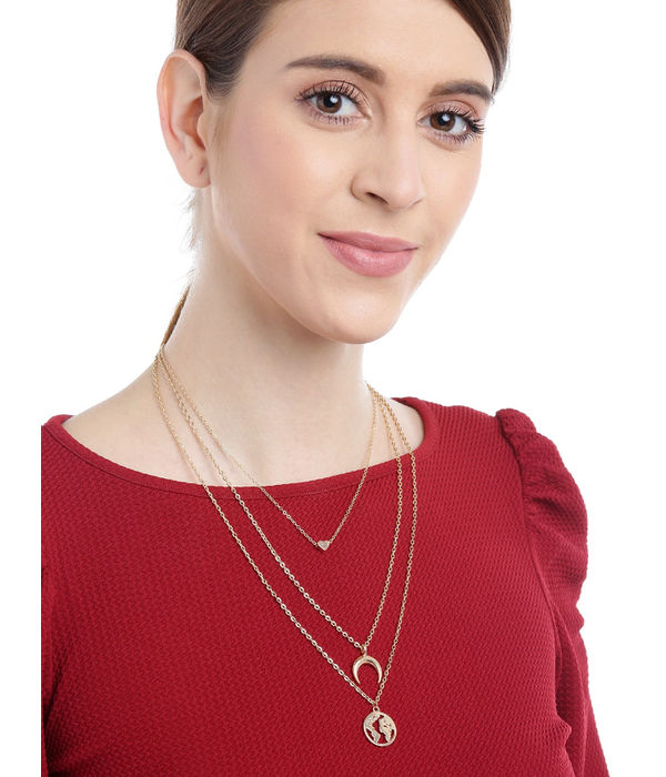 YouBella Gold-Plated Half-Moon  Globe Shaped Layered Necklace