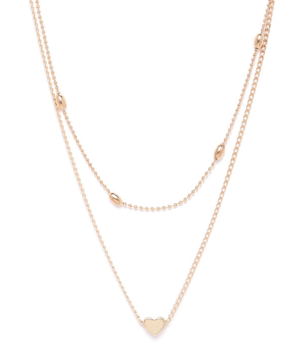 YouBella Gold-Plated Heart Shaped Layered Necklace with Beaded Detail