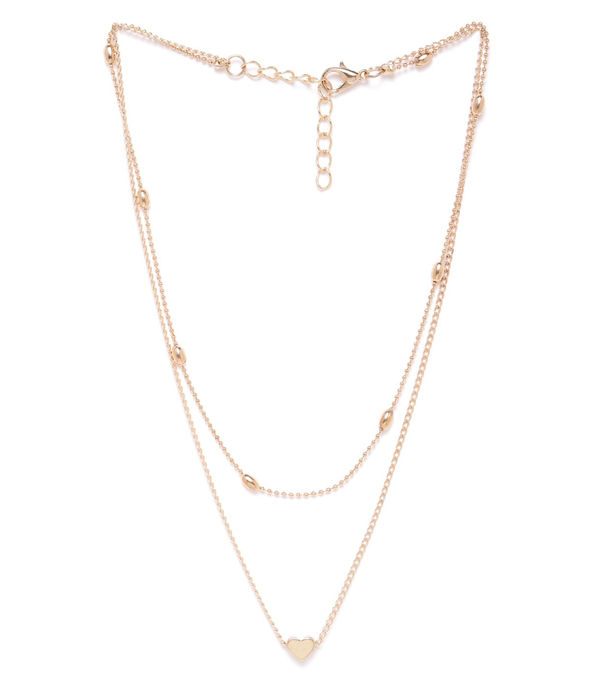 YouBella Gold-Plated Heart Shaped Layered Necklace with Beaded Detail