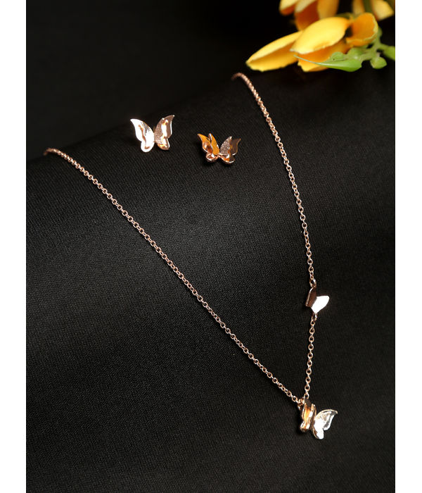 YouBella Jewellery Butterfly Shape Necklace With Earrings for Girls and Women (Rose Gold)