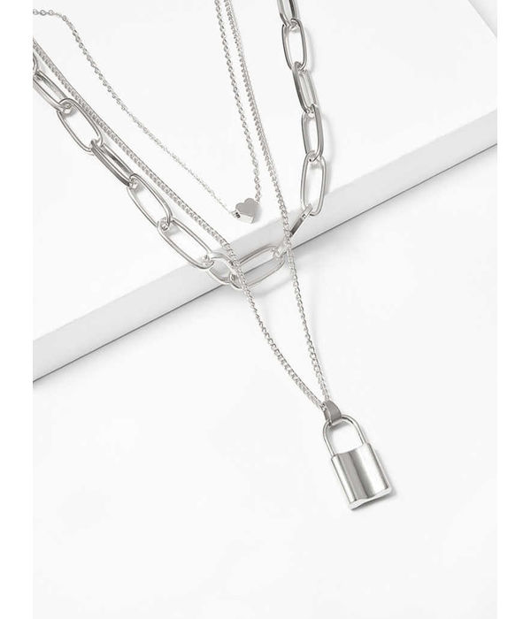 YouBella Jewellery for women Lock Heart Pendant Necklace for Women & Girls (Silver)