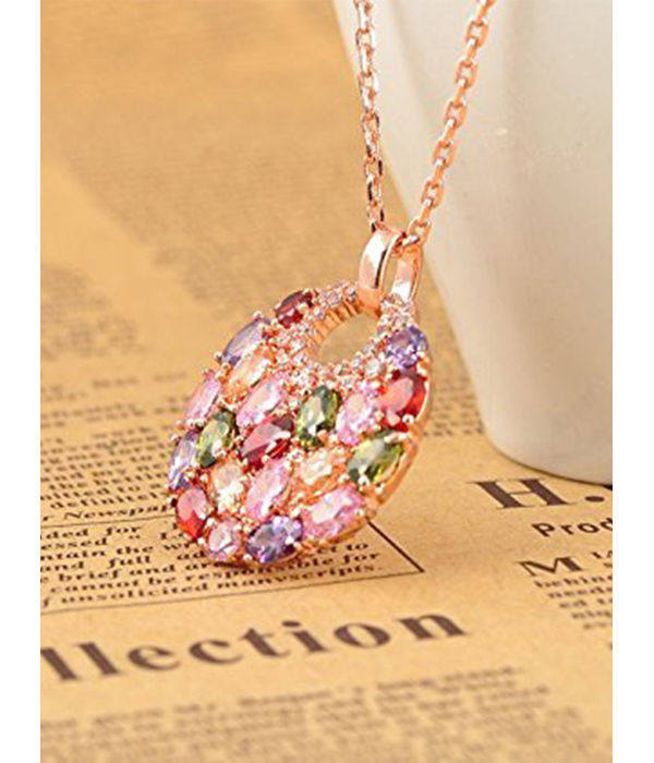 Valentine Gifts :YouBella Gracias Collection Swiss Zircon Jewellery Rainbow Colors Exquisite Rose Gold Plated Pendant/Necklace for Women and Girls