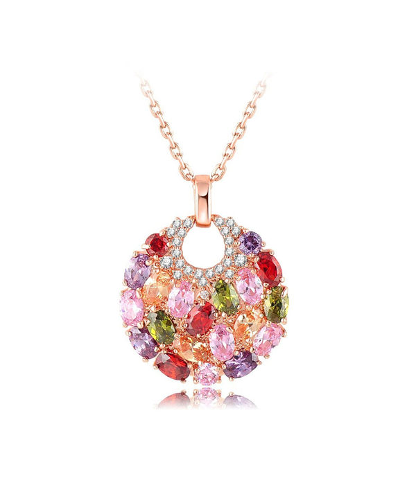 Valentine Gifts :YouBella Gracias Collection Swiss Zircon Jewellery Rainbow Colors Exquisite Rose Gold Plated Pendant/Necklace for Women and Girls