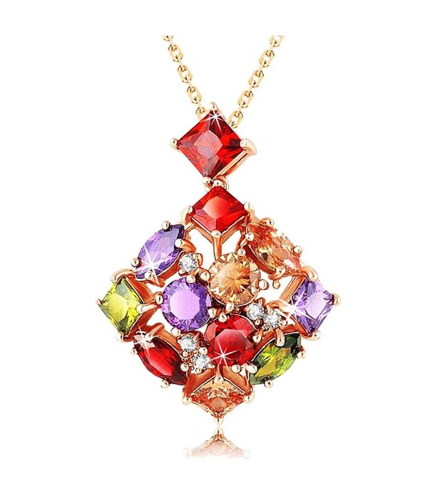 Valentine Gifts :YouBella Gracias Collection Swiss Zircon Jewellery Rainbow Colors Exquisite Rose Gold Plated Pendant/Necklace for Women and Girls