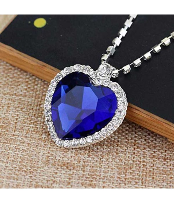 YouBella Latest Stylish Party Wear Jewellery Silver Plated Pendant for Women (Blue) (YBPD_71096)