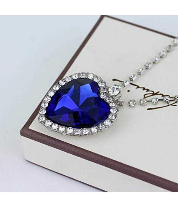 YouBella Latest Stylish Party Wear Jewellery Silver Plated Pendant for Women (Blue) (YBPD_71096)