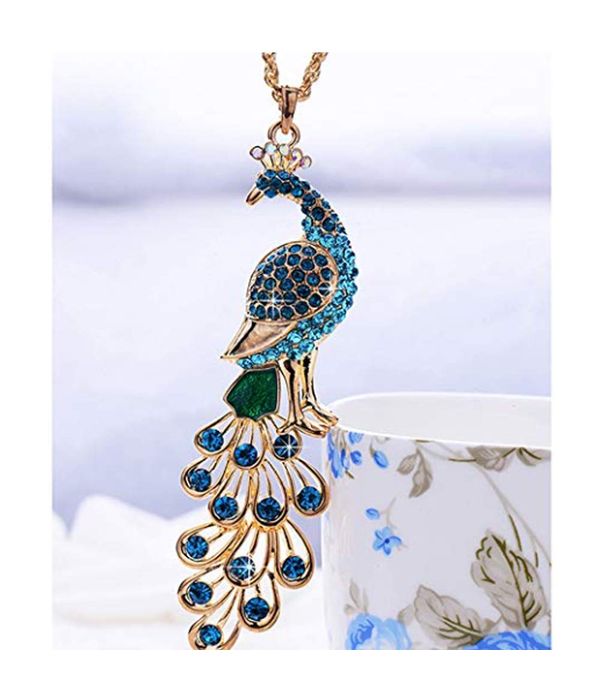 YouBella Jewellery Gracias Collection Peacock Shape 10 cm Long Pendant/Necklace for Women and Girls