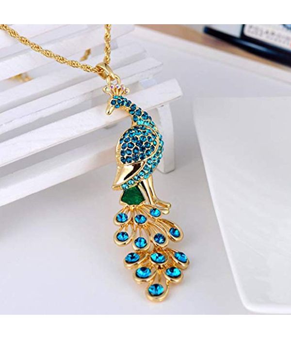 YouBella Jewellery Gracias Collection Peacock Shape 10 cm Long Pendant/Necklace for Women and Girls