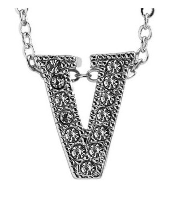 Valentine Gifts :YouBella Jewellery Alphabet Letter V Unisex Pendant/Necklace for Women/Girls/Boys/Men (Silver)