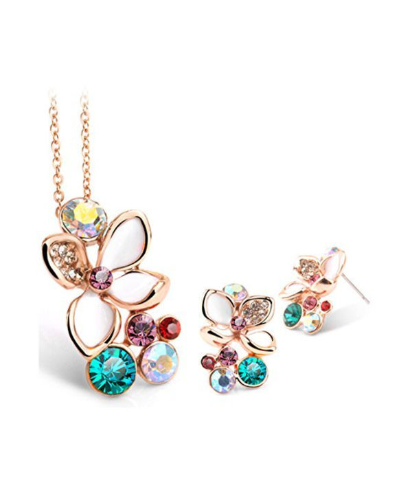 Valentine Gifts : YouBella Jewellery Valentine Collection Pendant Necklace Set with Fancy Earrings for Girls and Women (Multi-Color)