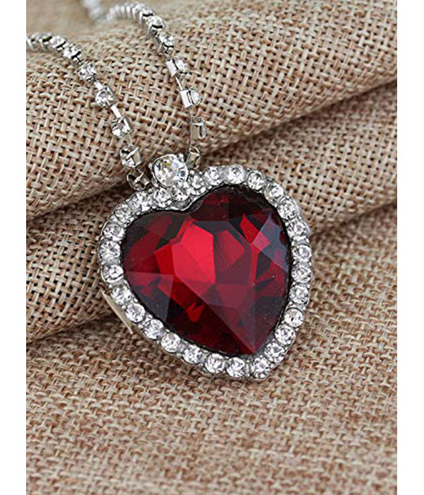 YouBella Jewellery Crystal Heart Titanic Necklace for Girls Fashion Pendant Necklace Jewellery for Girls and Women (Red)