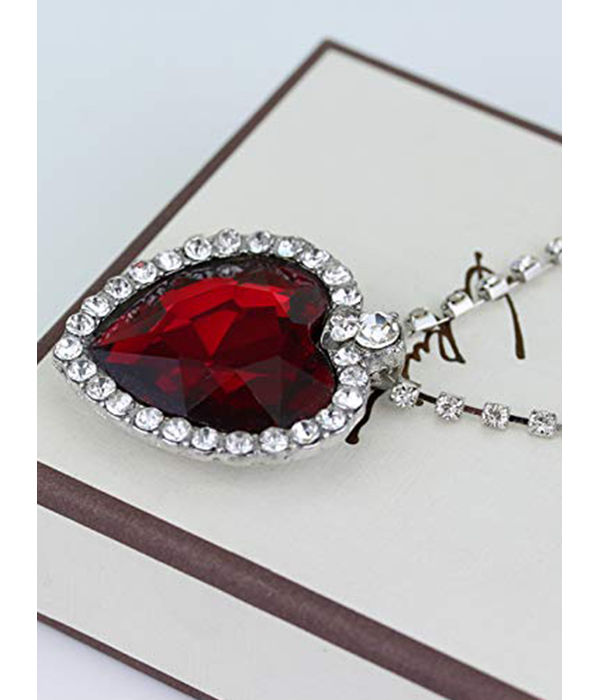 YouBella Jewellery Crystal Heart Titanic Necklace for Girls Fashion Pendant Necklace Jewellery for Girls and Women (Red)