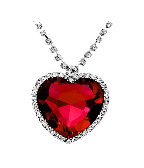 YouBella Jewellery Crystal Heart Titanic Necklace for Girls Fashion Pendant Necklace Jewellery for Girls and Women (Red)