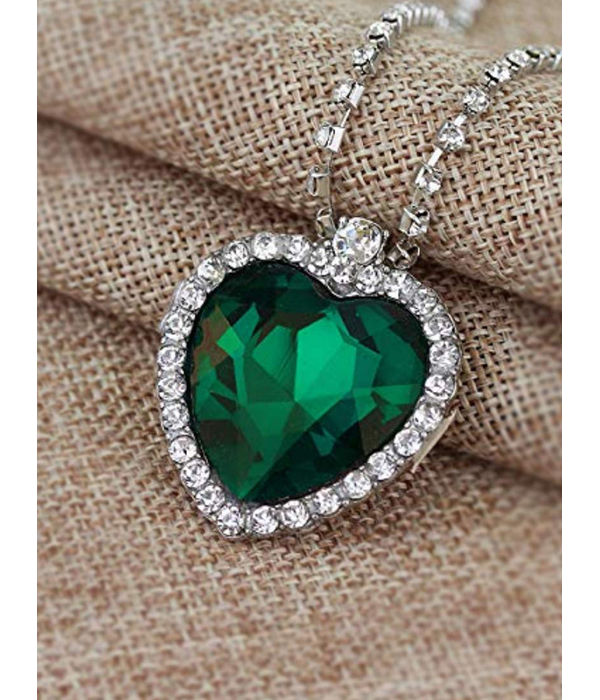 YouBella Jewellery Crystal Heart Titanic Necklace for Girls Fashion Pendant Necklace Jewellery for Girls and Women (Green)