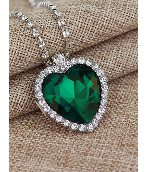 YouBella Jewellery Crystal Heart Titanic Necklace for Girls Fashion Pendant Necklace Jewellery for Girls and Women (Green)