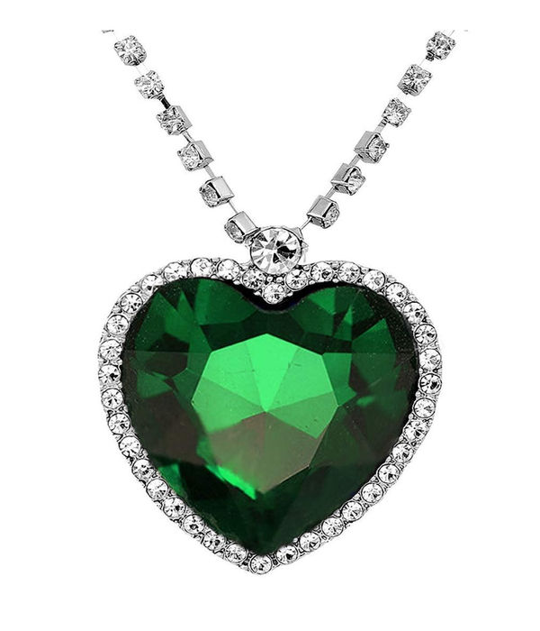 YouBella Jewellery Crystal Heart Titanic Necklace for Girls Fashion Pendant Necklace Jewellery for Girls and Women (Green)