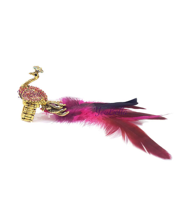 YouBella Jewellery Designer Peacock Feather Adjustable Ring for Girls and Women (Pink)