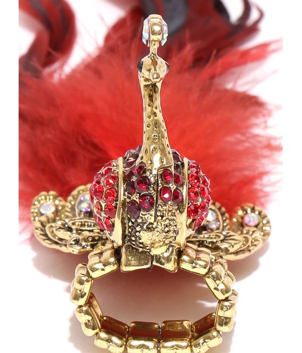 YouBella Jewellery Designer Peacock Feather Adjustable Ring for Girls and Women (Red)