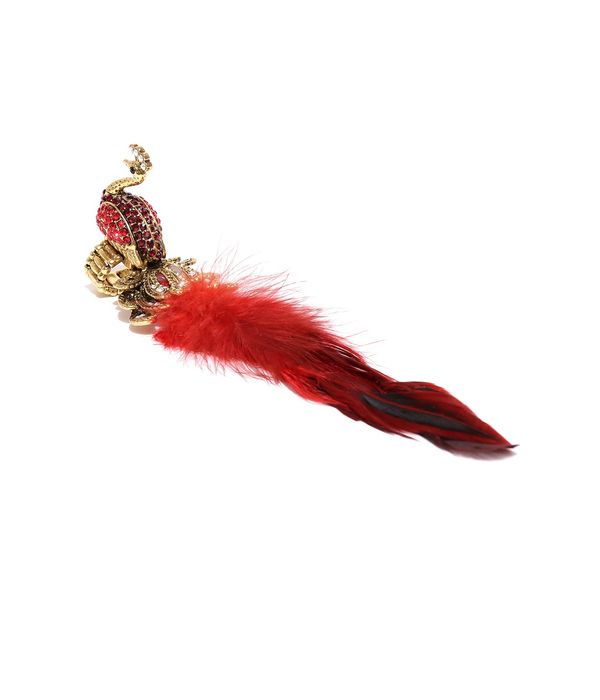 YouBella Jewellery Designer Peacock Feather Adjustable Ring for Girls and Women (Red)