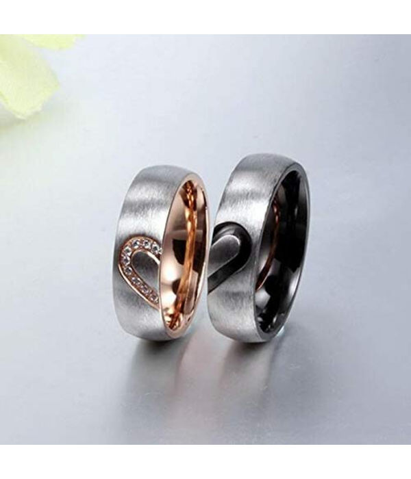 Valentine Gifts for Girlfriend/Wife : YouBella Jewellery Heart Shape 100% Stainless Steel Couple Rings for Girls/Women/Boys/Men