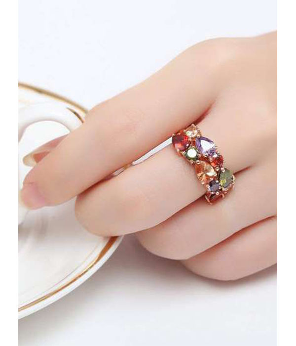 YouBella Jewellery Stylish Rose Gold Plated Solitaire AAA Multicolor Crystal Ring for Women and Girls