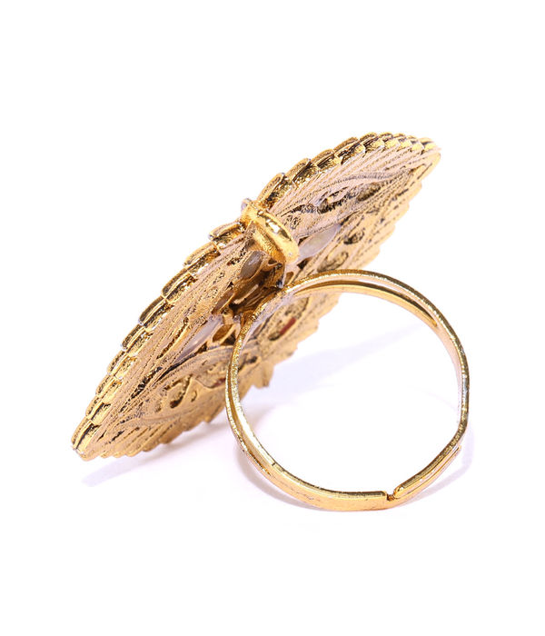 YouBella Rust Red Gold Plated Stone Studded Meenakari Adjustable Finger Ring