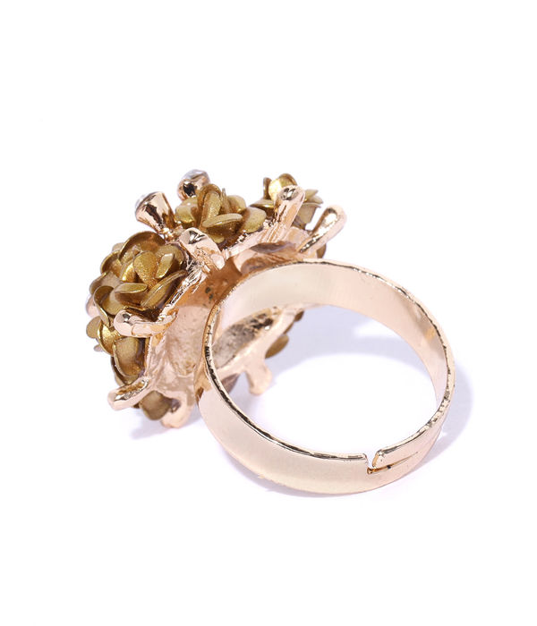 YouBella Gold-Plated Stone-Studded Floral Adjustable Finger Ring