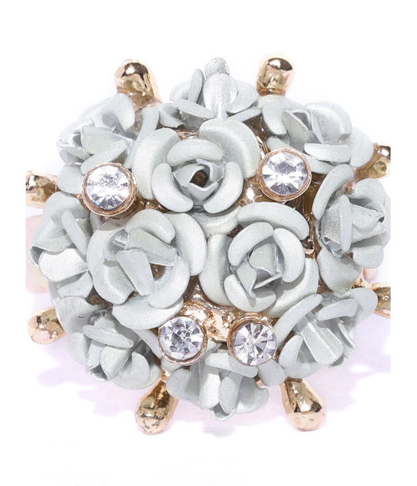 YouBella Grey Gold-Plated Stone-Studded Floral Adjustable Finger Ring