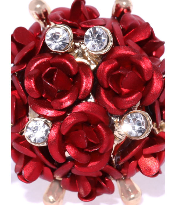 YouBella Red Gold-Plated Stone-Studded Floral Adjustable Finger Ring