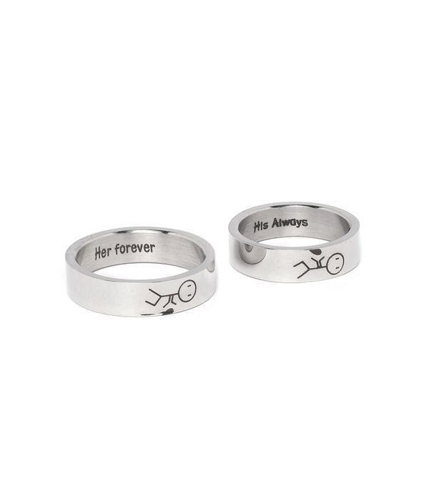 YouBella Set of 2 Silver-Plated Engraved Couple Rings