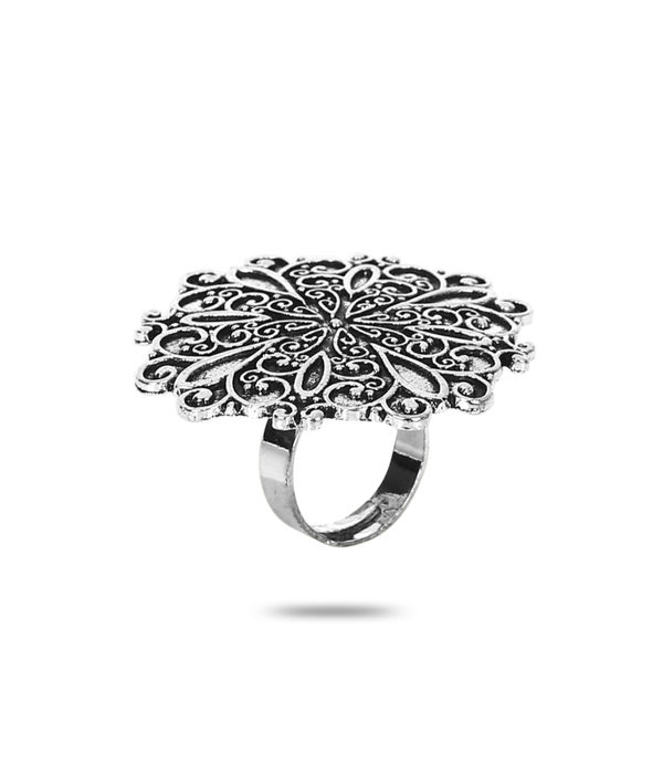 YouBella Oxidized Silver Plated Afghani Rings for Women and Girls (Adjustable Size, Combo of 3 , Style 1)