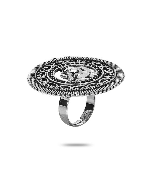YouBella Oxidised Silver Plated Afghani Rings for Women and Girls (Adjustable Size, Combo of 3, Style 2)