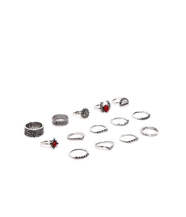 YouBella Set of 14 Silver-Plated Oxidised Finger Rings