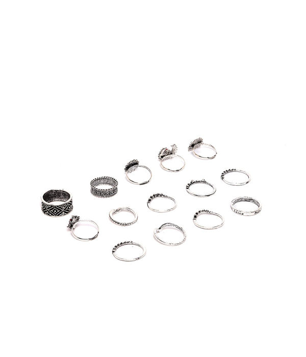 YouBella Set of 14 Silver-Plated Oxidised Finger Rings