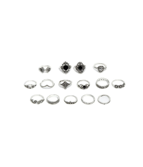 YouBella Oxidised Combo of 15 Boho Silver Plated Rings for Girls and Women (YBRG_20111A) (Silver)