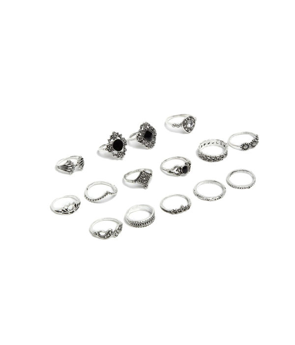 YouBella Oxidised Combo of 15 Boho Silver Plated Rings for Girls and Women (YBRG_20111A) (Silver)