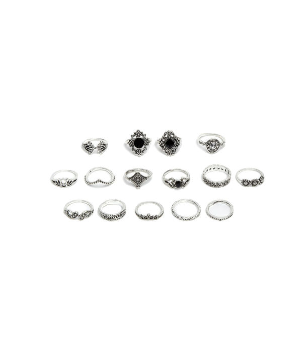 YouBella
Women Set Of 15 Silver-Toned & Black Textured Finger Rings