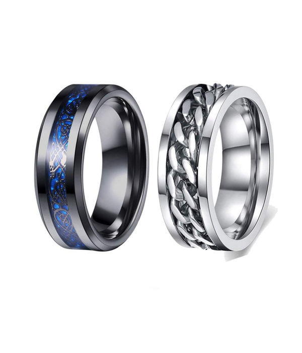 YouBella Silver Plated Stainless Steel Ring Combo Jewellery for Men (Style 1)