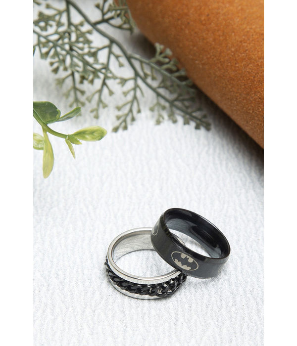 YouBella
Men Set Of 2 Black & Silver-Toned Textured Finger Rings