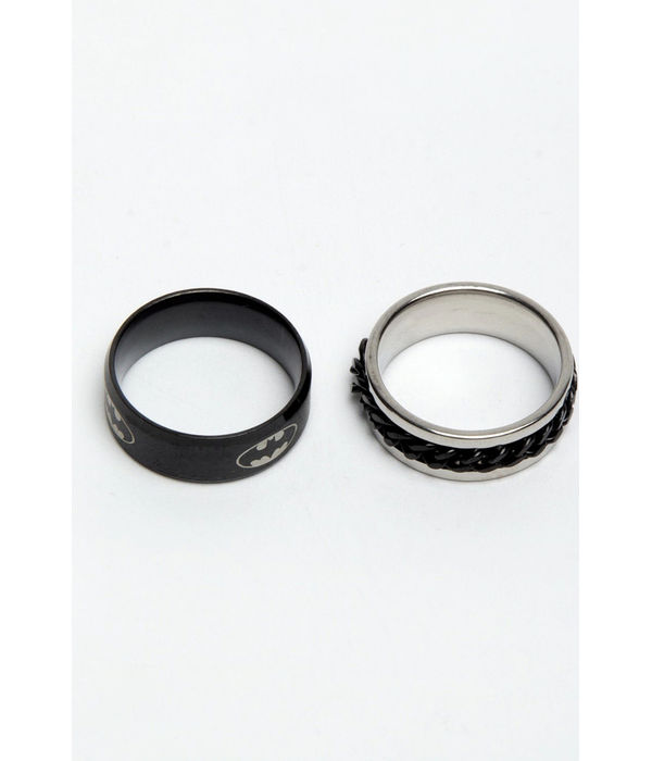 YouBella
Men Set Of 2 Black & Silver-Toned Textured Finger Rings