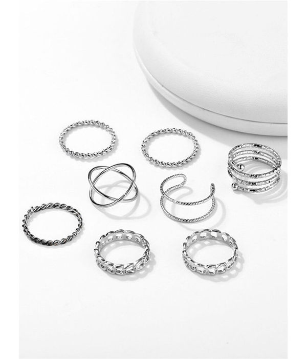 YouBella Jewellery Bohemain Oxidised Rings Combo of 8 Rings for Women and Girls (Silver) (YBRG_20121)