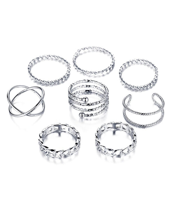 YouBella Jewellery Bohemain Oxidised Rings Combo of 8 Rings for Women and Girls (Silver) (YBRG_20121)