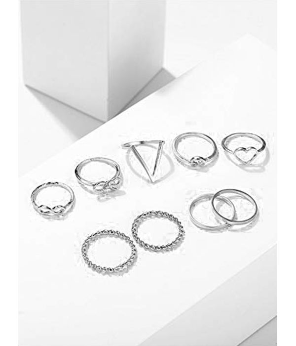 YouBella Jewellery Bohemain Oxidised Rings Combo of 9 Rings for Women and Girls (Silver)