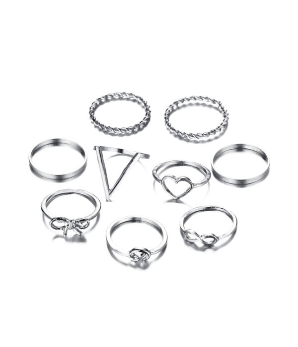 YouBella Jewellery Bohemain Oxidised Rings Combo of 9 Rings for Women and Girls (Silver)