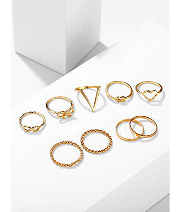 YouBella Jewellery Bohemain Oxidised Rings Combo of 9 Rings for Women and Girls (Gold)